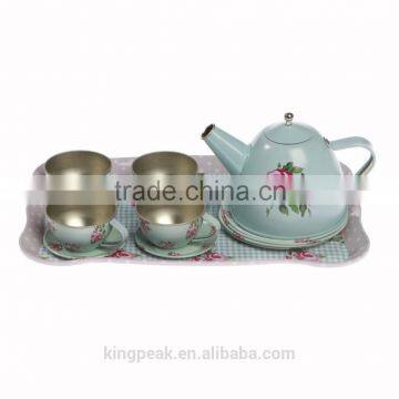 2015 Childrens Vintage Style Tin Picnic Hamper Tea Set/unbreakable tea set/Children Pretend Tea Set/Kids Toy