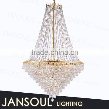 Led/incandescent hotel church pendant light elegant modern large empire crystal chandelier with long k9 crystal chains