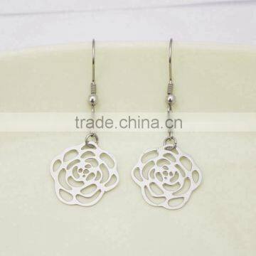 Fashion Flower Dangle Stainless Steel Long Chain Earring Boho