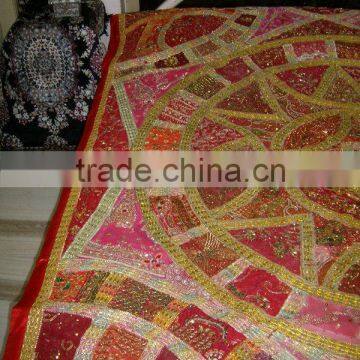 SPECTACULAR HAND EMBROIDERED Sari Patchwork bedspreads india