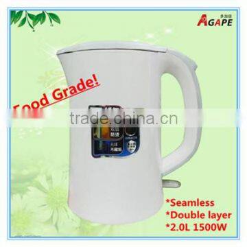 1500W 2.0L Electric Double Layer Water Kettle Stainless Steel Kettle Food Grade Rapid Heating AEK-506