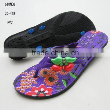 Hot sale purple PVC women's low black wedge flip flops