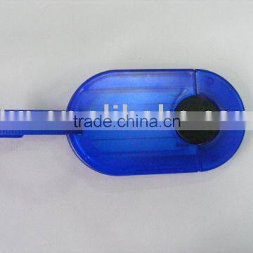 Plastic oval luggage tag .