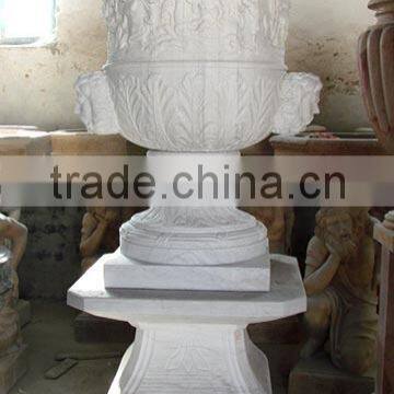 Stone plant white marble hand carved sculpture for home garden No 44