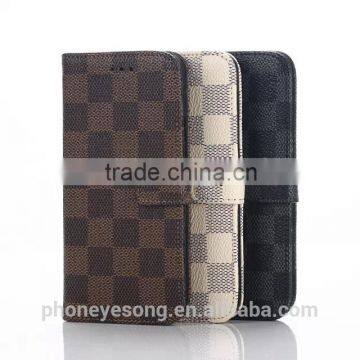 Wholesale grid pattern PU leather mobile phone cover flip wallet case For HTC M9