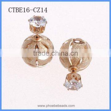 Women Trendy Jewelry Mix Design Gold Plated Matte Surface Clear Crystal Zircon Artificial Faux Diamond Stud Earrings CTBE16-CZ11 photo-5
