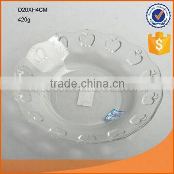 hot selling D20cm round clear glass plate with apple embossing in edge