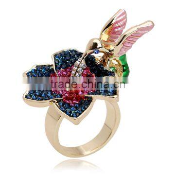 Jewelry Ring Multi Austrian Crystal Flower 18k Gold Plating Kingfisher Rings