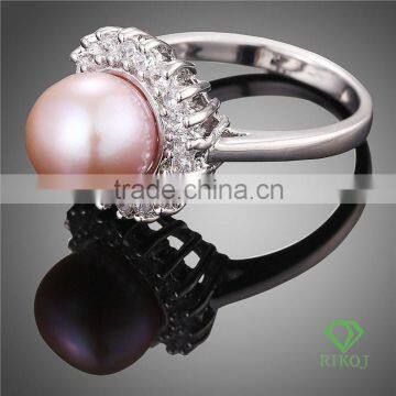 austrian crystal 18k white gold GP pink 10mm pearl rings