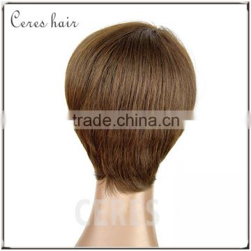 factory price full thin skin cap human hair lace wigs dark brown short silk straight wig