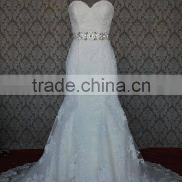 (MY0043) MARRY YOU China Custom Made High Quality Lace Mermaid Bridal Gown With Crystal Rhinestone Belt For Wedding Dress