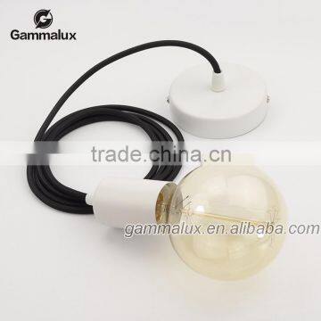 1.8m Cloth Covered Pendant Light Cord Set - White Lamp Cup And Ceiling Rose