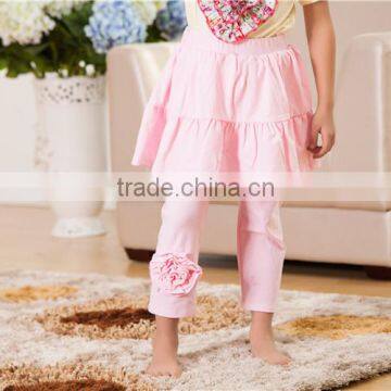 2016 wholesale children clothes light pink baby leggings with skirt kids leggings with flower