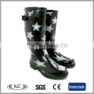 fashion wholesale star black rubber rain boots ladies