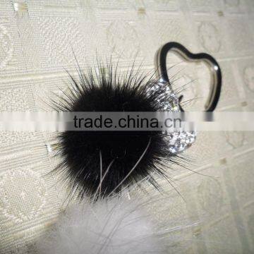 Genuine Lovely Mink Fur Pom pom with Key chain for Fashion Car Keys