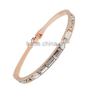 New Design Daily Wear Bangle Ornaments Real Rose Gold Plated Inlay Square And Circle Crystal Beads Shiny Tiny Bracelets