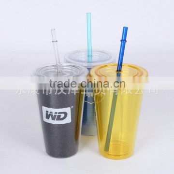 Newly 600ml plastic water bottle with various color gradient color with straw