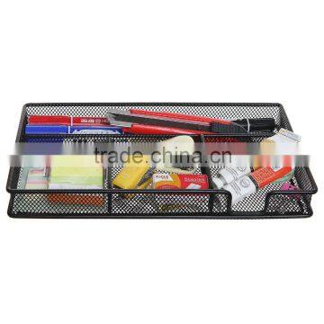 Black Metal Wire 4 Compartment Office Desk Drawer Organizer Tray / Open Storage Bin Basket Rack