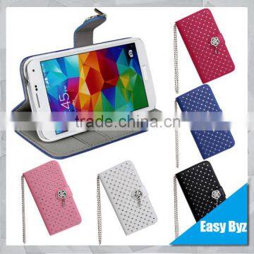 For Samsung Galaxy S5 Magnetic Flip PU Leather Wallet Case with Bling Diamond Card Holder Stand function Mobile Phone Cover