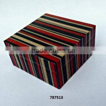 Wooden Jewelry Box Painted Red Black Strips