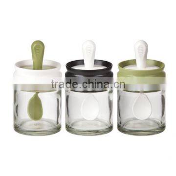 SINOGLASS single 110 ml Glass Condiment bowl Jar with combination plastic spoon