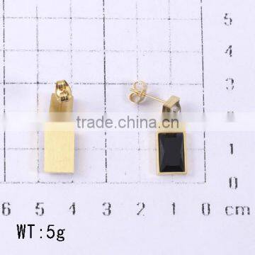 New Arrival Top Wholesale Gold Black Big Stone Rectangle Elegant Design Earrings photo-2