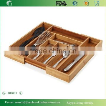 BH003 Bamboo Expandable Drawer Organizer,Bamboo Utensil Drawer Organizer Tray