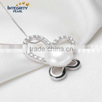 11-12mm Perfect Button Round With Silver Chain Freshwater Fashion Pearl Pendant