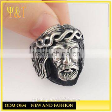 Jingli Jewelry best seller anti black hip hop jewelry stainless steel jesus piece rings (HF-037)