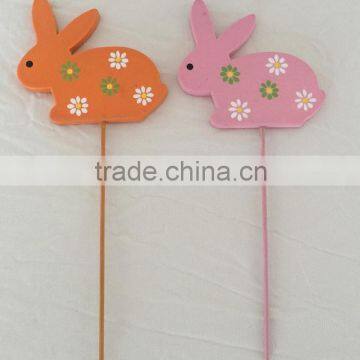 Easter Wooden rabbit shaped Decoration stick Wooden rabbit shaped Stick for plant ornaments Easter Wooden Stick for garden gifts