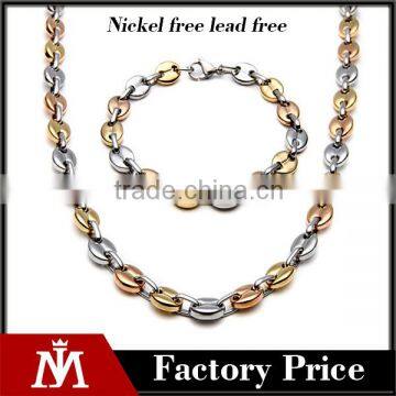 Wholesale Mens Tricolor Jewelry Set Stainless Steel Round Chain Necklace High Polishing Bracelet