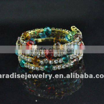 4 rows emerald Crystal Bead Rhinestone Coil Bracelet