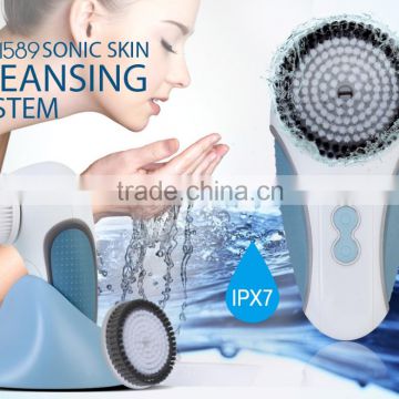 Portable sonic ultrasound facial cleansing brush