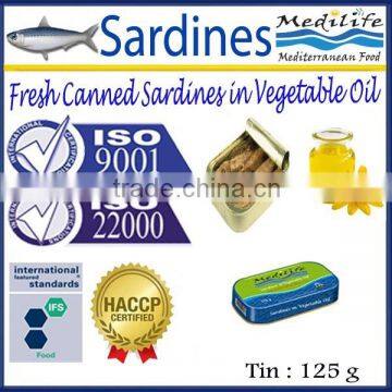 Fresh Canned Sardines in Vegetable Oil ,High Quality Fresh canned Sardines in Vegetable Oil 125 g