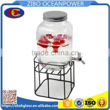 4L glass beverage dispenser with iron stand