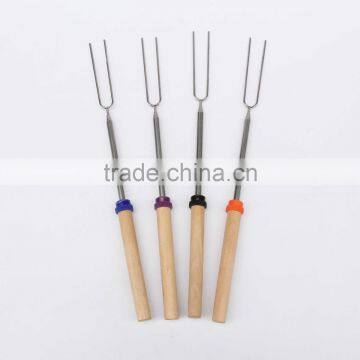 Telescopic Barbecue Fork, Wood Painted Barbecue Fork, Roasting stick
