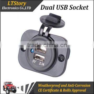 Motorcycle Mobile Waterproof Splashproof 2 USB Power Supply Port Socket Charger