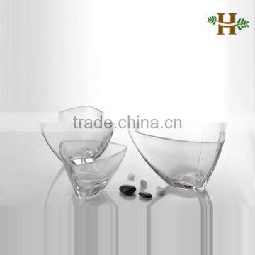 Handmade clear triangle shaped glass vase, small simple home use decorative glassware