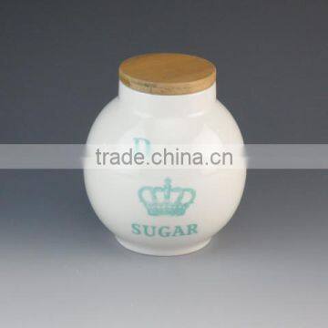 Coffee Tea Sugar Ball Shaped Porcelain Storage Bottle&jar With Wood Lid photo-2