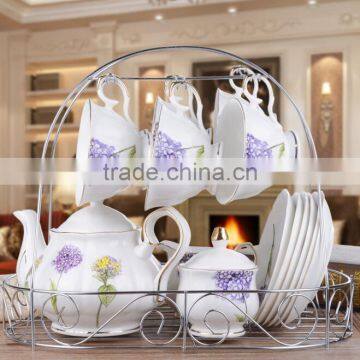 Grace Porcelain Tea Set Promotion Porcelain 13pcs Tea Pot Set With Stand photo-3