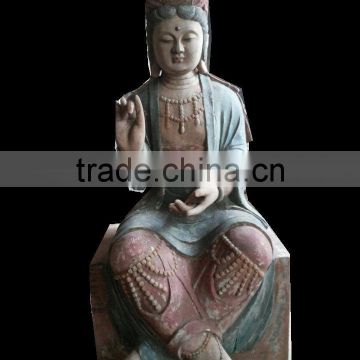 Archaistic Wood Carving Sitting Buddha Wooden Sculpture