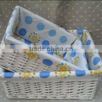 white small square wicker basket with lining