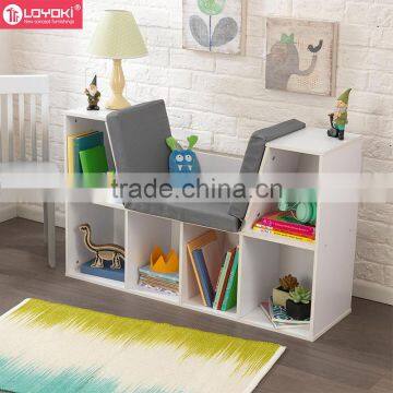 MDF Wood 6 Cube Storage Organizers Kids Bookcase With Reading Seat and Cushion photo-2