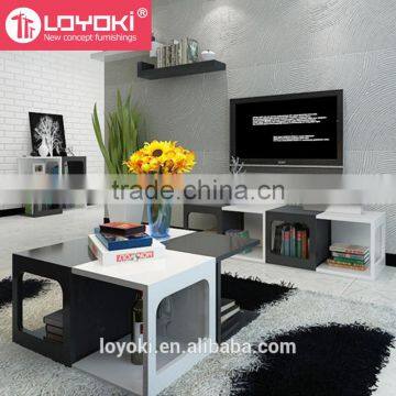 New Design Colorful Wood Sofa Side Table Multifunction Assembly Cube Bookshelf High Quality Glossy MDF Wood Coffee Table photo-4