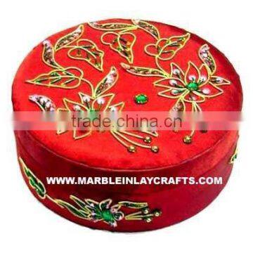 Round Zari Embroidery Jewelry Box