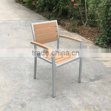 Nice Aluminum Square Pipe Plastic Wood Board Dinning Chair With Armrest