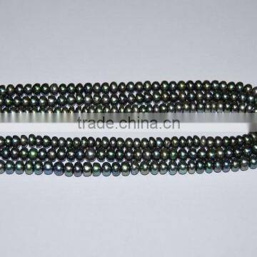 High Quality 5-6mm Peacock Green Button Shape Freshwater Pearl Strand photo-2