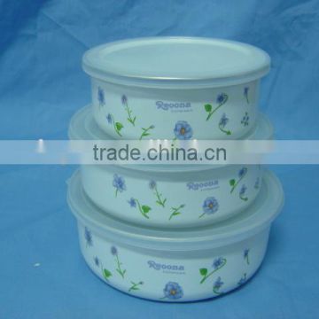 Hot sale enamel food container 3pcs 5pcs mixing bowl storage bowl