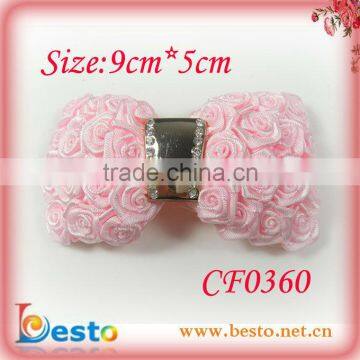 CF0360 Pretty chic handmade pink rose hair fabric bow with buckle center