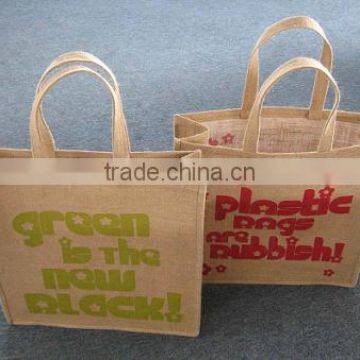 jute handbag natural with sigle color printing